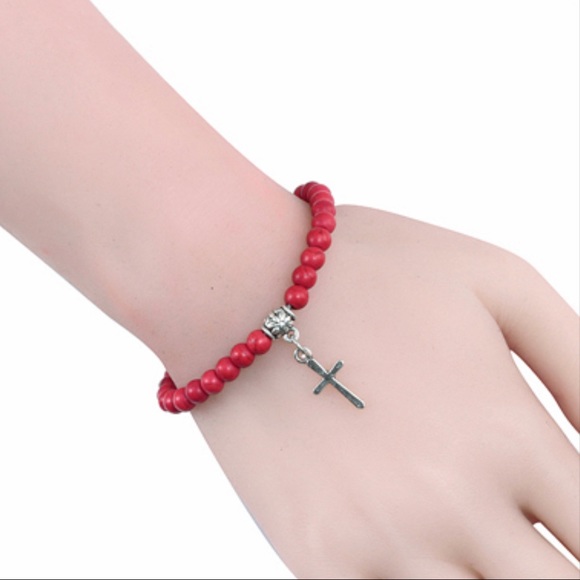 6mm Boho Natural Red Beads Bracelet - Picture 2 of 3